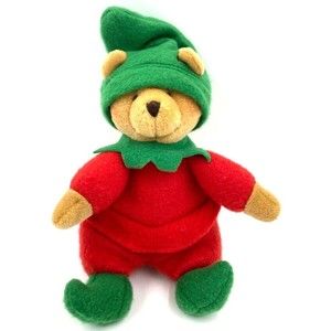 Vintage Hallmark Plush Teddy Bear Holiday Santa Elf Christmas Doll